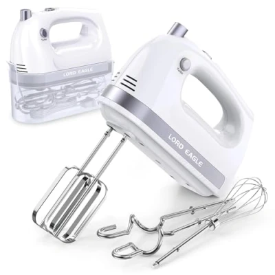 Image of Lord Eagle Hand Mixer Electric Whisk, 400W Power Handheld for Baking Cake Egg Cream Food Beater, Turbo Boost/Self Control Speed + 5 Eject Button Accessories