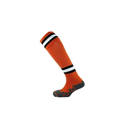 Image of Mitre Junior Division Tech Football Socks Long Sport Sock Lightweight Breathable Mesh, Tangerine/Black/White, Mini (12 UK Child 2 UK)