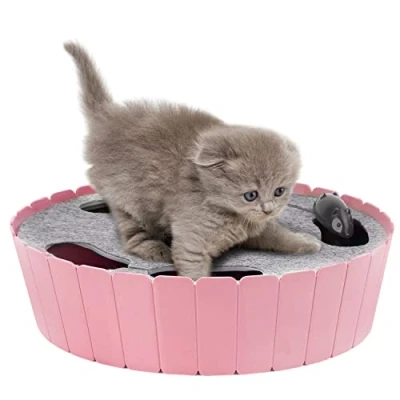 Image of Pawaboo Interactive Cat Toy with Running Mouse, Electronic Motion Cats Toys Automatic Teaser for Indoor Cats, Pop and Play Hide Seek Hunting Mouse Kitten Fun Exercise, Pink