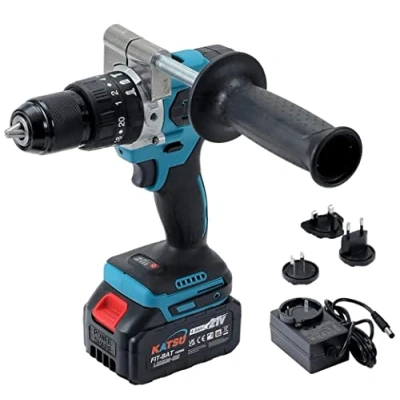 Image of KATSU FIT BAT 21V Brushless Cordless Impact Hammer Drill Driver with 4.0Ah Battery, 13mm Keyless Chuck, Motor, 2 Gear Speed, LED Work Light, for Home Improvement and DIY Project