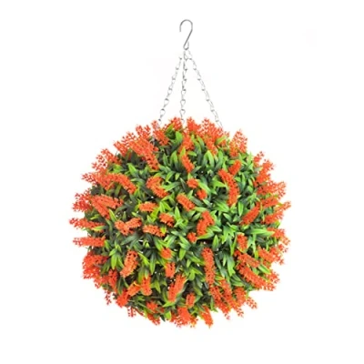 Image of Best Artificial Orange Lavender Flower Ball Lush Long Leaf Topiary Grass **UV Fade Protected** (38cm)