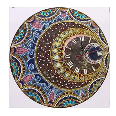 Image of DIY Wall Clock 5D Diamond Painting Kits Special Shaped Rhinestone Partial Drill Crystal by Number Mosaic Art Crafts Home Decor (Mandala 1)