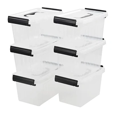 Image of Yesdate Set of 6 Small Storage Boxes, Plastic Box with Lids/Handles, 3 L, Clear