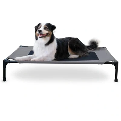 Image of K&amp;H Pet Products Cooling Elevated Dog Bed Outdoor Raised Cot with Washable Breathable Mesh, No Slip Rubber Feet, Portable Indoor Outdoor, Large Grey/Black Mesh