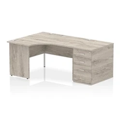 Image of Impulse 1400 LH Crescent Desk Grey Oak Top Panel End 800 High Ped