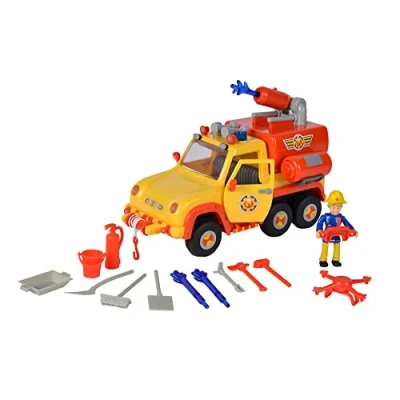 Image of Simba 109251094 Fireman Sam Venus 2.0 Fire Engine with Figure, Original Sound, Blue Light, Arrow Shot Function, Doors for Opening, Penny Toy Lots of Accessories, 19 cm, from 3 Years