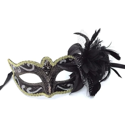 Image of LADIES BLACK BRONZE SILVER &amp; GOLD WITH FLOWER VENETIAN MASQUERADE CARNIVAL PARTY BALL EYE MASK
