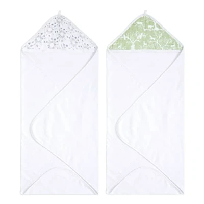 Image of aden + anais harmony Hooded Towel Pack of 2 100% Cotton Terry with Muslin Hood, Soft Bath &amp; Shower Wrap for Babies nature, trees, green, forest Gift Set 76 x cm AD217