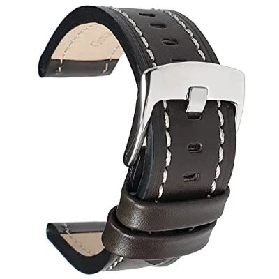 Image of Talk Time Thick Leather Watch Strap Genuine Padded Calf Brown 18mm