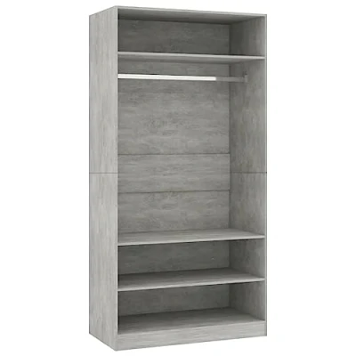 Image of vidaXL Engineered Wood Wardrobe in Concrete Grey 100x50x200cm Modern Clothing Cabinet with Hanging Rod for Bedroom/Living Room