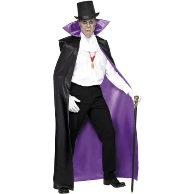 Image of Smiffys Count Reversible Cape, Black with Large Collar, Halloween Fancy Dress Accessory, Up Accessories