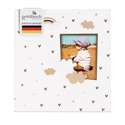 Image of goldbuch Little Dream Baby Album with Cut Out for Your Own Picture, Linen Texture Photo Album, 60 White, Glassine &amp; 4 Illustrated Pages, Gluing, Paper, Approx. 30 x 31 cm