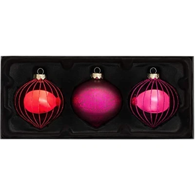 Image of WeRChristmas Glass Baubles, Red/Purple, 3 Piece