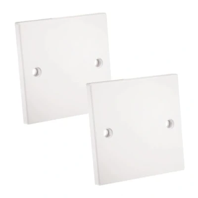 Image of rhinocables Single Electrical Blanking Cover Plate 2 (Two) Gang White Gloss Plastic Finish (2, Single)