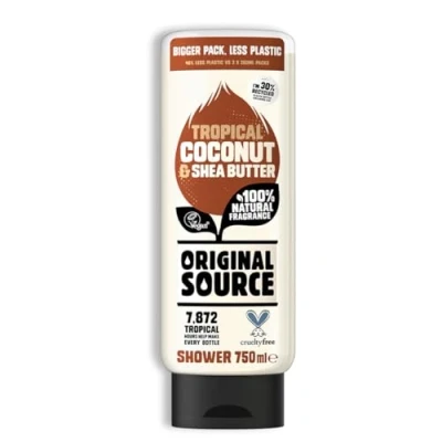 Image of Original Source Coconut and Shea Butter Shower Gel, 100 Percent Natural Fragrance, Vegan, Cruelty Free, Paraben Large Bottle, 750 ml