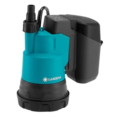 Image of Gardena Battery Clear Water Submersible Pump 2000/2 18V P4A Without Battery: Flat Suction Powered Pump, Integrated Filter, Dry Running Protection, Flow Rate 2000 l/h (14600 55)