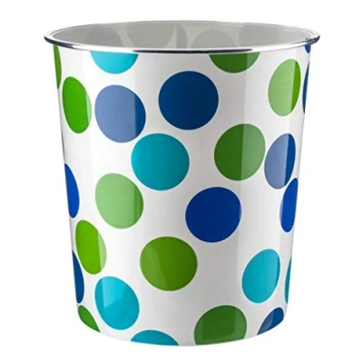 Image of Home Plus 7.7 Litre Quality Floral Design Lightweight Waste Paper Basket Bin (Blue &amp; Green Polka Dot)