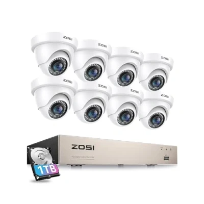 Image of ZOSI 8CH 5MP Lite H.265+ DVR CCTV Camera Systems, 8x 2MP Outdoor Security Bullet with 1TB Hard Drive, AI Human/Vehicle Detection, Night Vision, IP67 Weatherproof, Remote Access