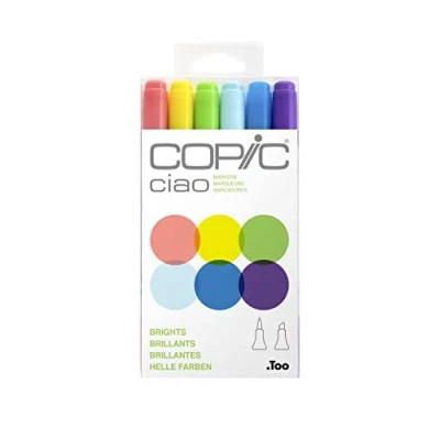 Image of Copic Ciao Coloured Marker Pen Set of 6 Lights, For Art &amp; Crafts, Colouring, Graphics, Highlighter, Design, Anime, Professional Beginners, Supplies Colouring Books
