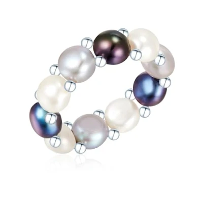 Image of Valero Pearls Sterling Silver 925 rhodium plated Ladies Ring with Freshwater cultured White light Grey Peacock blue 00311130