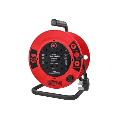 Image of Faithfull Open Cable Reel 240V 20m 13A 4 Socket (1.25mm Cable)