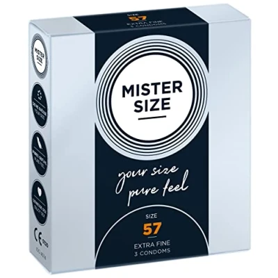 Image of MISTER Size 57mm Ultra Sensitive Condoms for Men Extra Thin, fine, lube/Made from 100% Natural Rubber Latex in Your L XL/Real Feel Pack of 3