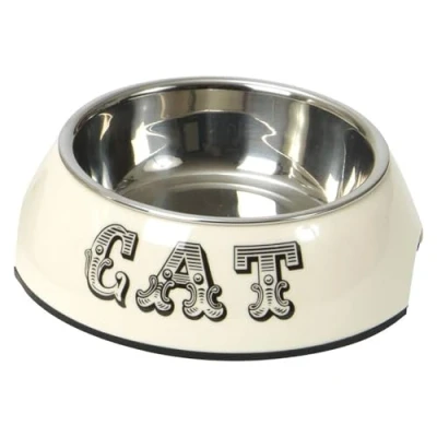 Image of House of Paws Country Kitchen Cat Bowl 2 in 1, Melamine and Stainless Steel with Non Slip bottom