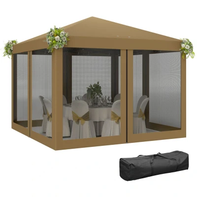 Image of Outsunny Heavy Duty Pop Up Gazebo with Removable Mesh Sidewall Khaki 840 014V01KK