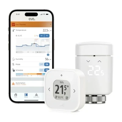 Image of Eve Thermo Comfort Set for 1 radiator, incl. Control, Apple Home, Matter &amp; Thread, requires TV 4K (2nd gen / 3rd 128 GB), HomePod gen), or mini