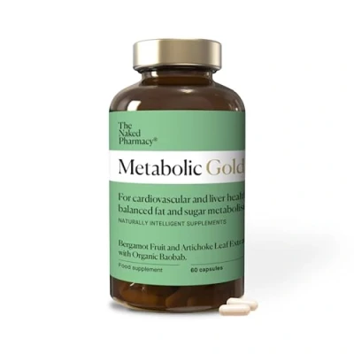 Image of The Naked Pharmacy Metabolic Gold Natural Citrus Bergamot Fruit Supplements with Artichoke Leaf &amp; Baobab Blood Pressure Cholesterol Weight Management No Additives Vegan 60 Capsules