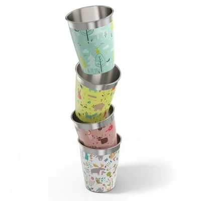 Image of SIGG Children&#039;s Stainless Steel Cup Set (4 x 0.35 L), Drinking Cups for Kids in 4 Colorful Designs Boys and Girls, Practical Childrens at Home on the Go, Wildlife