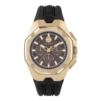 Image of Philipp Plein Men&#039;s Watch Analogue Quartz Chrono Octagon Silicone, Rose Gold/Brown Pwtba0423, Strap.