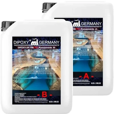 Image of 10.56 kg DIPOXY 2K 700PRO epoxy resin up to 10 cm. with hardener EP laminating in professional quality clear and low odour cast UV rod. For wood table floor aquarium
