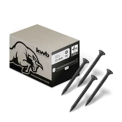 Image of kwb Drywall Screws 3.9X45 Mm, Ph2, 350 Pieces, Screws, Plasterboard Black, Phosphated, Fine Thread, Cross Recess