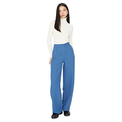 Image of Trendyol Women High Waist Wide Leg Trousers Blau