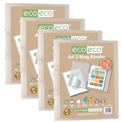 Image of eco A4 95% Recycled Presentation 22mm Spine 2 Ring Binder Clear, Pack of 4, eco112x4