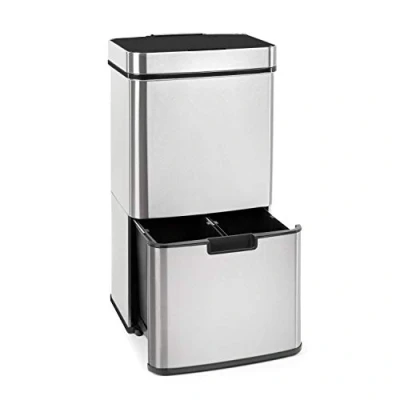 Image of KLARSTEIN Touchless Dustbin Sensor Waste Bin, Rubbish 72 L Volume in 4 Containers: 43 &amp; 2 x 12.5 L, Organic Bucket with Lid: Touchless: Automatic Opening and Closing, Silver