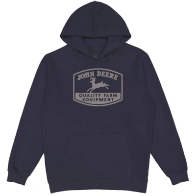 Image of John Deere Hooded Sweatshirt, Trademark Logo, Heather Gray, Navy With Grey M
