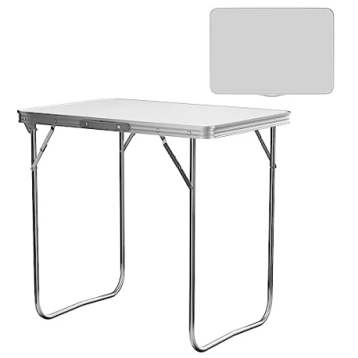Image of EFAN 2.6 FT Folding Camping Table Portable Laptop Desk for outdoor or indoor use, Ideal Picnic Party BBQ Writing Study Reading Stand White (80x60cm