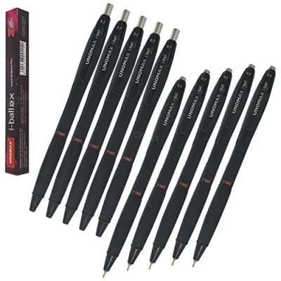 Image of UNOMAX i Ball Retractable Ballpoint Pens, BLACK, Fine Point (0.7mm), Pack of 10, Multipack, School Office Home Everyday Use, ZOFAX Black Pen …