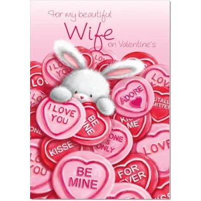 Image of doodlecards Wife Valentine&#039;s Day Card Love Heart Sweets Large A4 Size with Plain Envelope