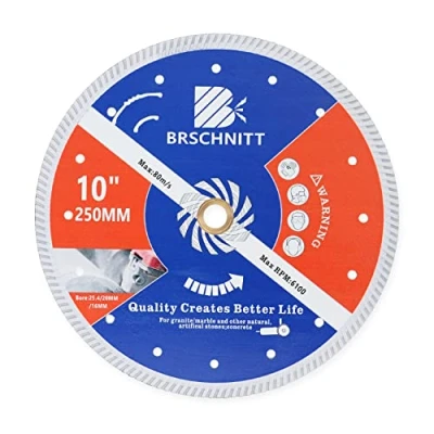 Image of BRSCHNITT Diamond Blade for Concrete Masonry,250mm with Arbor 25.4mm 20mm 16mm Dry/Wet Continuous Rim Cutting Disc Granite Marble Stone Hard Reinforced