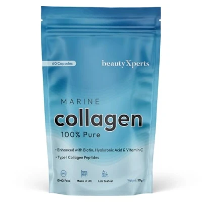 Image of Marine Collagen Capsules with Biotin, Hyaluronic Acid &amp; Vitamin C High Strength Pure Peptides Supplements for Women and Men 60 (Not Tablets or Powder)