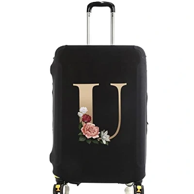 Image of initial letter Printed Design Travel Trolley Case Cover Protector Washable Suitcase Luggage Storage Covers for 18 28 inch (Gold U, S (18 21 Luggage))