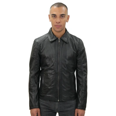 Image of Men&#039;s Smart Classic Black Leather Harrington Biker Jacket 3XL