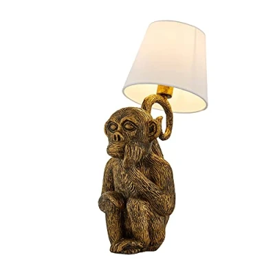 Image of LITECRAFT Maurice Table Lamp Monkey E14 Base with White Fabric Shade Gold