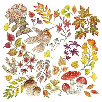 Image of 20 Napkins Autumn Bird in the Middle of Leaves and Mushrooms as Table Decoration Paper with Motif Also for Decoupage 33 x cm