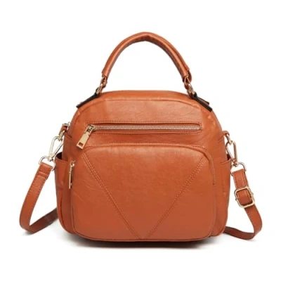 Image of Miss Lulu Elegant Women&#039;s Fashion Handbag, Leather Shoulder Bag with Multiple Compartments, Ideal Crossbody for Travel and Everyday Use, Medium Size (Brown)