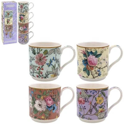 Image of Lesser &amp; Pavey Stacking Mugs Set of 4 Ceramic Coffee for Home or Work Premium Design All Occasions Lovely Tea, Hot Drinks William Kilburn