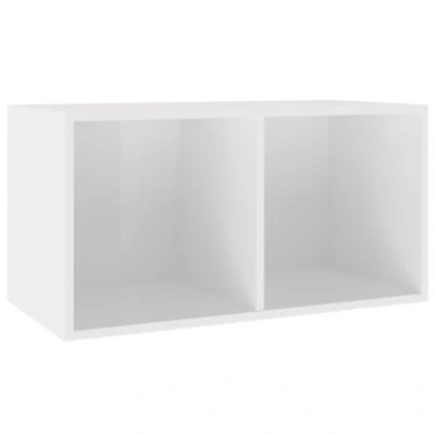 Image of vidaXL Vinyl Storage Box with 2 Compartments Sturdy Backside Chipboard Recorder Case Collection Shelf LP Cabinet Transport High Gloss White